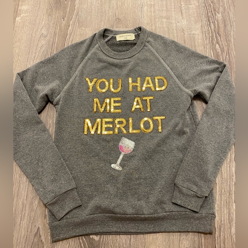 Bow & Drape YOU HAD ME AT MERLOT Sequin Sweater Women’s Size M